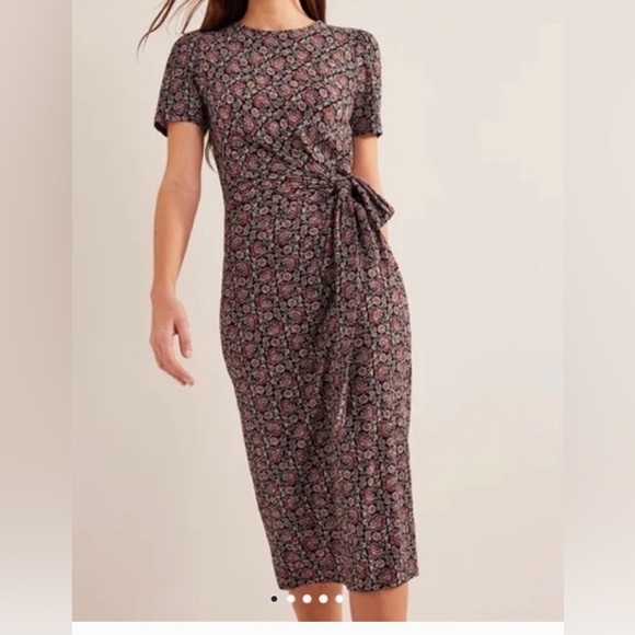 Boden Tie Front Midi Dress Short Sleeve Black Floral Paisley All Over Print 20R - Picture 14 of 14